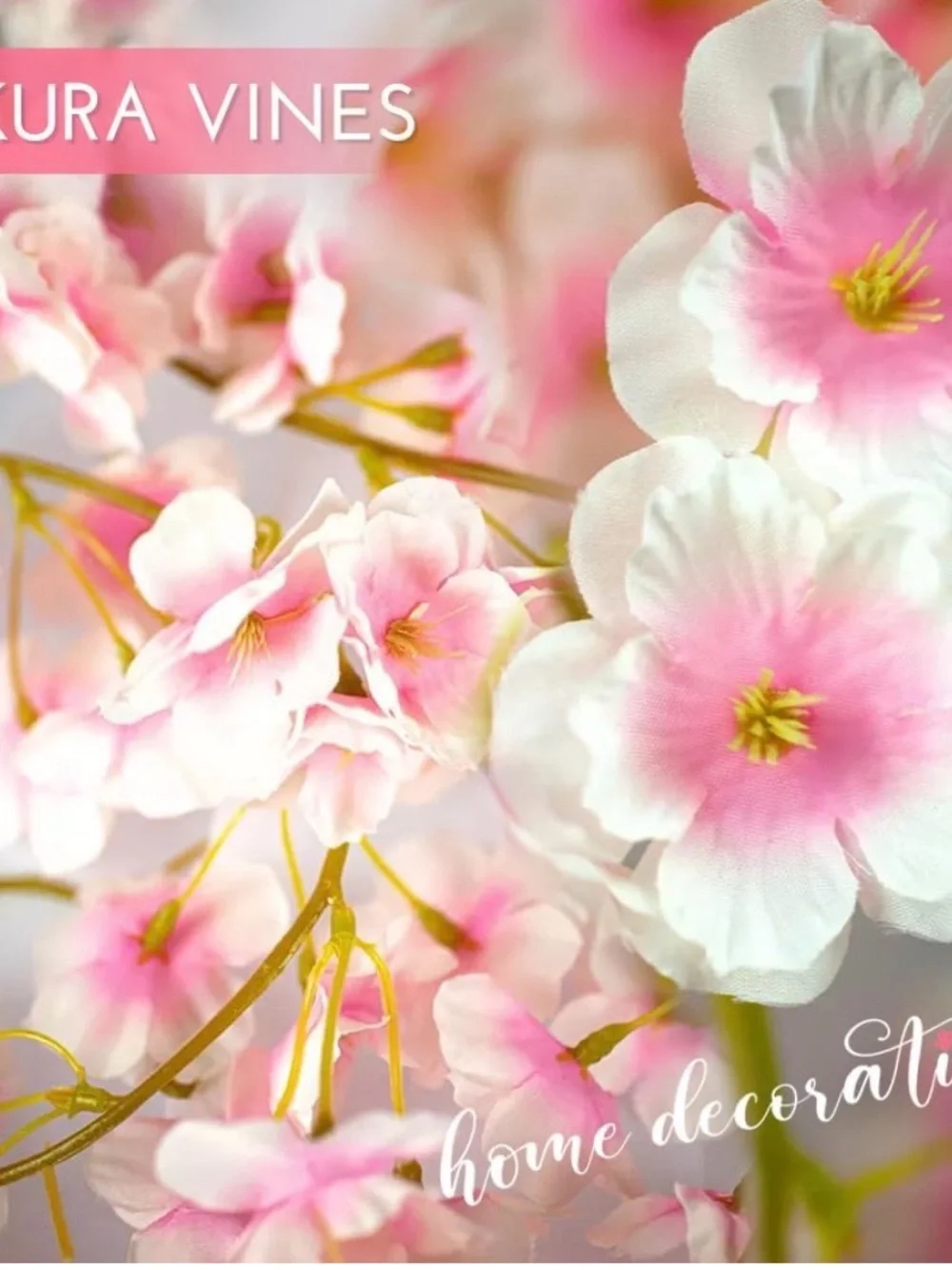 NIB Cherry Blossom Garland 10 Pcs & 59 ft, Faux Silk Hanging Sakura Vines,Pink